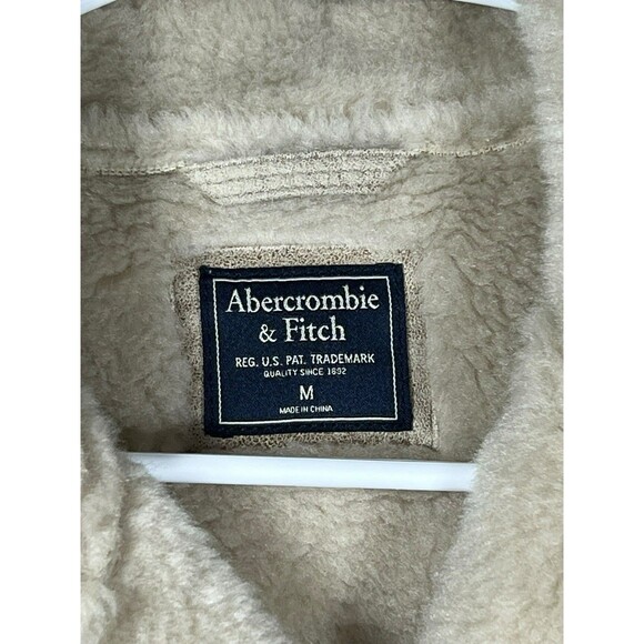 Abercrombie & Fitch Women’s Faux Suede Shearling Moto Biker Jacket Size M Tan - Picture 8 of 14
